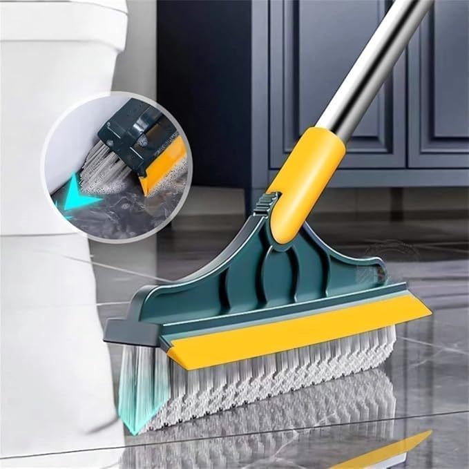 Image of 2 in 1 Toilet Bathroom Cleaning Brush with Wiper and Long Handle - 180 Rotate Floor Scrub Brush for Tiles, Home Kitchen Bathroom Accessories