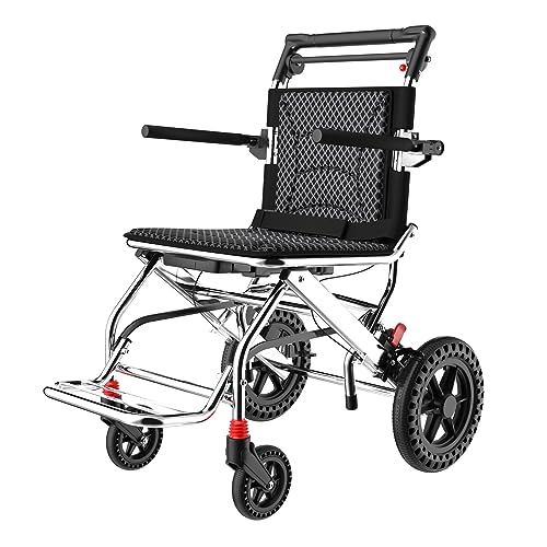 Silla de ruedas de viaje plegable ligera para niños y adultos, silla de viaje portátil con reposapiés y bolsa de almacenamiento