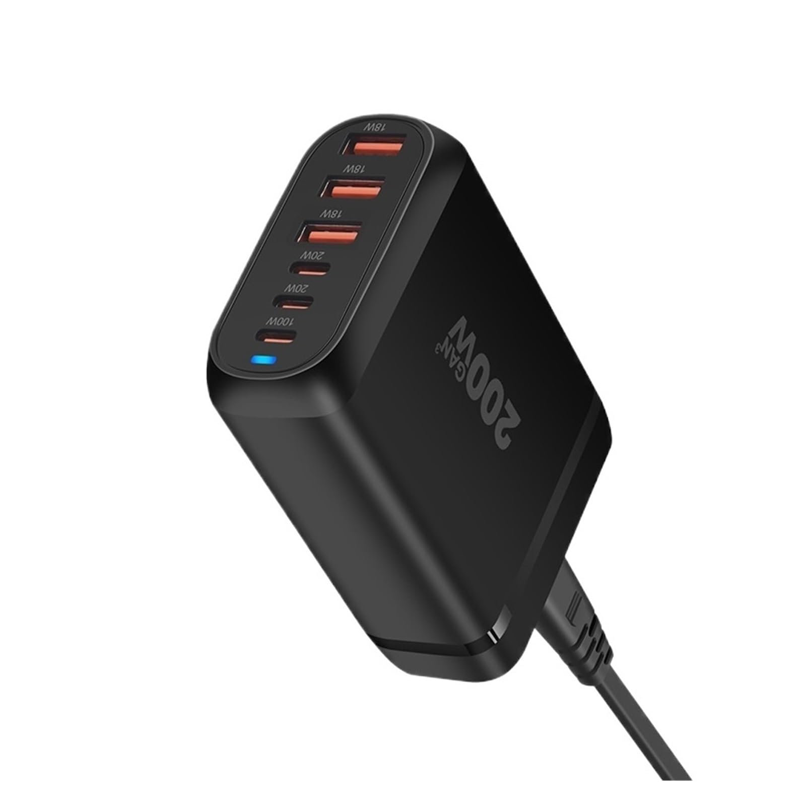 Szybka Ładowarka USB C 200 W. 6-portowa Stacja Ładująca Z Koncentratorem Blokowym. Zasilacz Do Laptopa(Black)