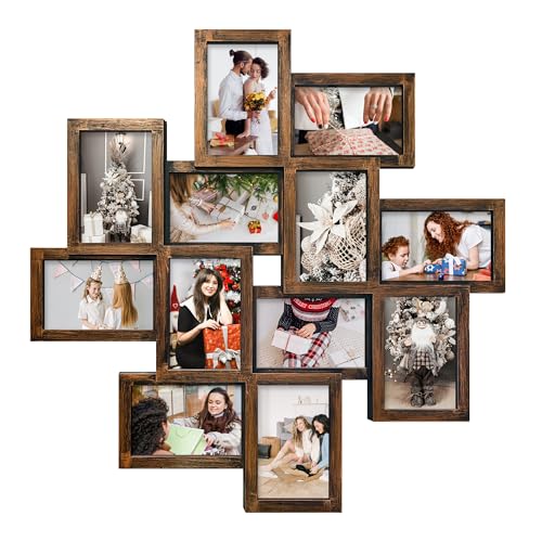 Jerry & Maggie - Photo Frame 24x24 Square Storm Eye PVC Picture Frame Selfie Gallery Collage Wall Hanging for 6x4 Photo - 12 Photo Sockets - Wall Mounting Design (Gold Rusted)