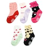 KF Baby Non-Skid Baby Girl Ruffle Lace Shoe Socks,5 pairs, Infants to Toddlers