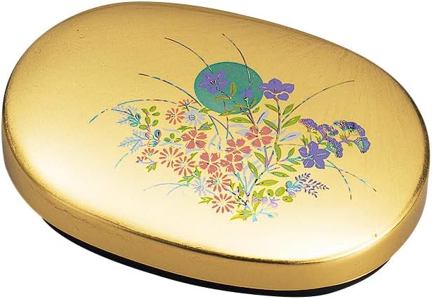 Nakatani Brothers Shokai 37-3507 Yamanaka Lacquerware with Oval Toothpick, Gold and Silver Foil Crafts, Moon to Autumn Grass