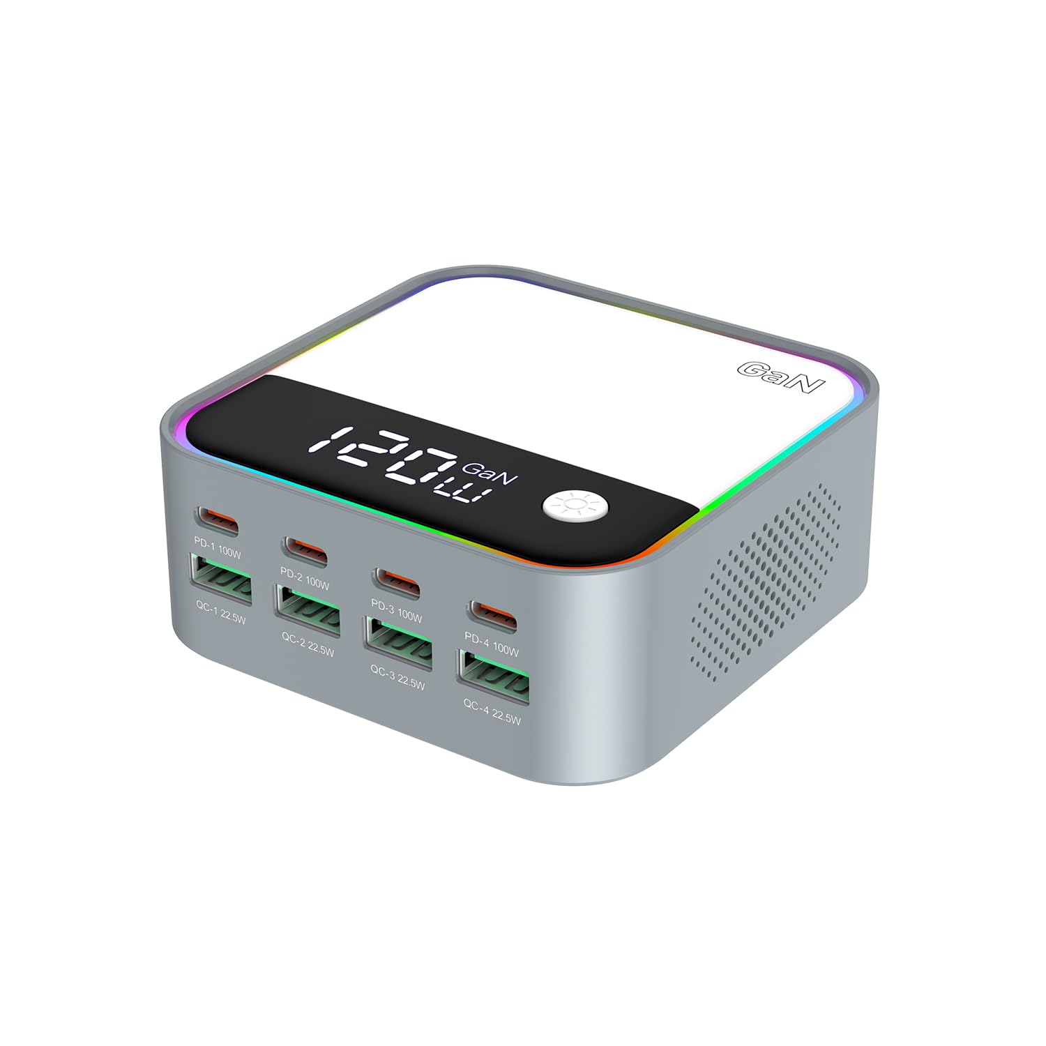 M8 US Fast Charger,120W Total,8 Ports GaN USB Charging Station with 100W PD3.0 & QC3.0 Fast Charg Port and digital display Intelligent Fast Charging