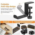 Headphone Hanger Holder Stand -Under Desk Headphone Hanger， Headset Hook Holder with Foldable，Space-Saving Aluminum Stand with Universal Fit for Gaming PC Accessories (Black-1PCS) - Image 4