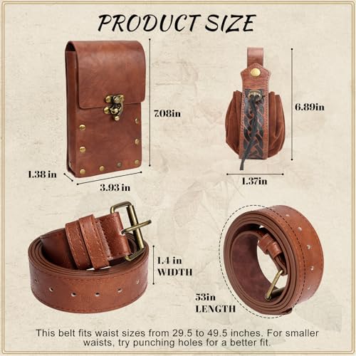 Sac en cuir médiéval de haute qualité marron avec double pochette et porte-potion - 4