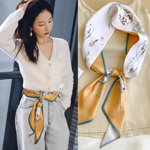 Image of Head Hair Scarf for Women,Silky Long Headscarf Purse Bag Scarfs for Handbag Fashion Satin Neck Scarves Accessories