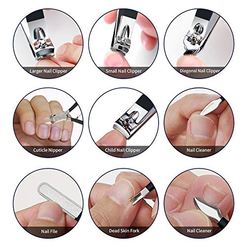 Image of Manicure Set 18 in 1 Stainless Steel Professional Pedicure Kit Nail Scissors Grooming Kit Travel Case B01-Black