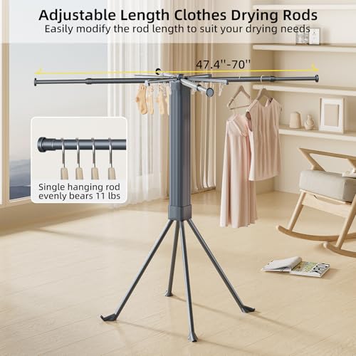 BIREN Clothes Drying Rack Foldable Extending Laundry Rack with 16 Clips Collapsible Clothing Rack Space-Saving Clothing Racks for Hanging Clothes, Indoor, Camping, Balcony, Outdoor - Image 3