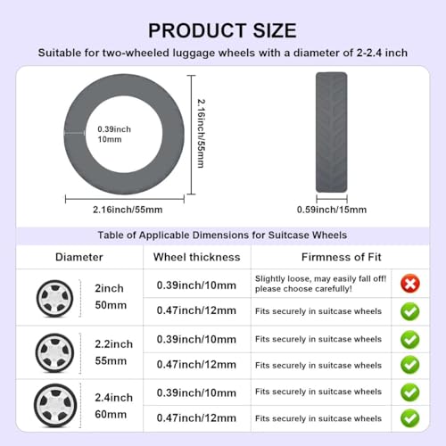 8Pcs Luggage Wheel Covers,Silicone Suitcase Cover for 2-2.4'' Spinner Wheel, Carry On Luggage Wheels Protector,Upgrade Suitcase Wheels Protective,Essential Travel Accessories (Black-L)2