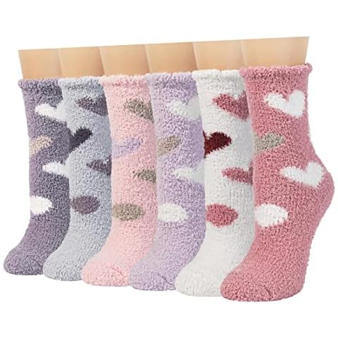RedMaple Winter Fluffy Socks for Women and Girls - Warm Soft Fuzzy Thick Crew Socks for Casual Home Sleeping (6 Pairs Colourful, One Size) Cover