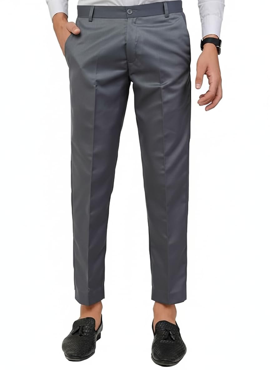 Men's Formal Dress Pants, Classic Fit Gray Trousers, Business Casual Flat Front Slacks with Pockets-picture-37