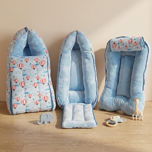 Image of Baybee 3-in-1 Baby Sleeping Bag & Carrying Bed | Velvet Cotton Carry Nest for New Born | Soft & Travel Friendly Sleeping Bag for Babies 0-6 Months (Lite Blue)