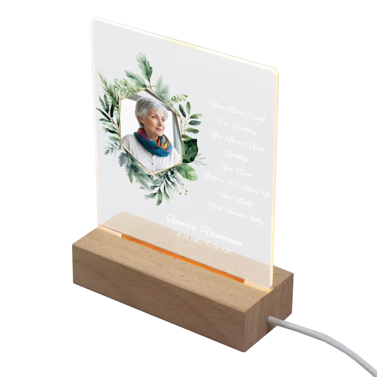 ukgiftstoreonline Personalised Floral Frame Photo Memorial Lamp Night Light Condolence Sympathy Gift