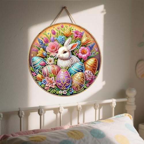 Guidre DIY Diamant Desktop Ornament,Diamond Painting Ostern Desktop-Ornament, Speziell geformter Kristall Osterhase,Oster Hase Geschenk,Diamant Kunstmalerei Tischdekoration Diamant (B)