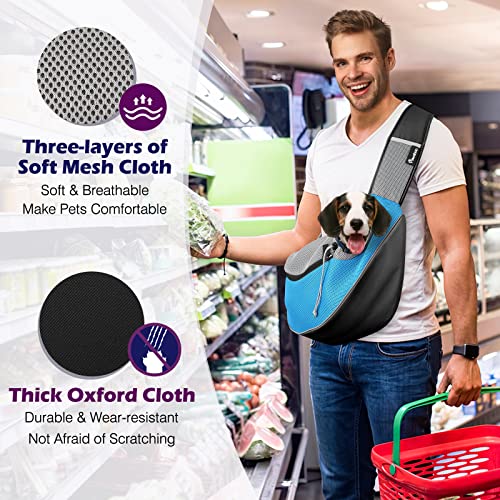 Pawaboo Pet Dog Sling Carrier, Hand Free Drawstring Dog Papoose with Adjustable Strap, Breathable Me