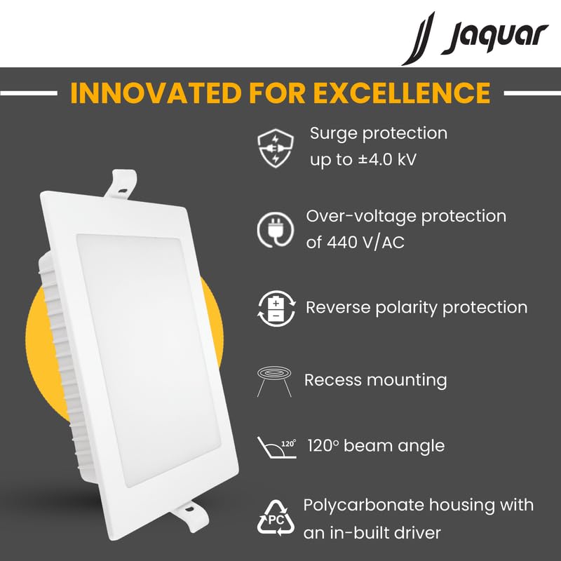 Image of Jaquar Strella Slim 8W Square Recess Down Light - Natural White, Energy Efficient LED Ceiling Light for Home and Office (Pack of 1)