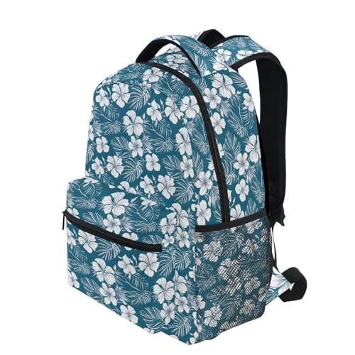 ALAZA Green White Hawaiian Flowers Kids School Backpack for Boys Girls Teens Bookbag Travel Daypack Bag 16 inch2