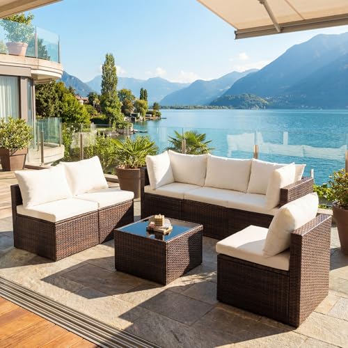 DUMOS 7 Piece Outdoor Patio Sectional Sofa, Modular Wicker Furniture Set with 2.8