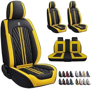 Water-Proof Breathable Fully Covered Premium Faux Leather Car Seat Cover Custom Fit for Mercedes-Benz GLB 2015-2023 2024 Sedan SUV Seat Protectors Full Set 5 Seats,Black Yellow