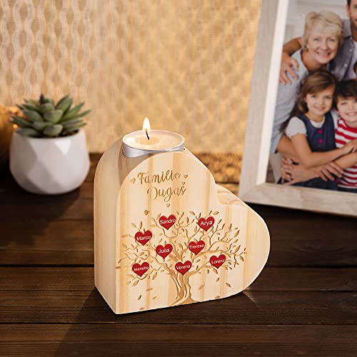Personalized Family Tree Candle Holder with 3-10 Names Home Decor for Mom Dad Grandma Custom Name Heart Candlestick Holders