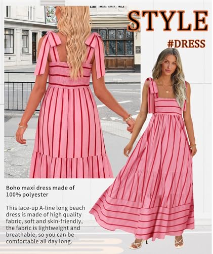 Image of CURBODO Women's Summer Maxi Dress Boho Spaghetti Straps Casual Long A-line Smocked Beach Dress Square Neck Flowy Sun Dress