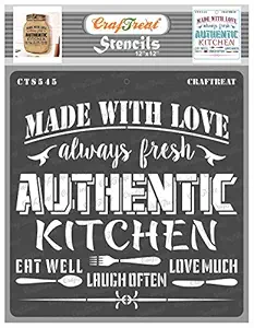 Quotes Stencils for Kitchen - Authentic Kitchen - Size: 12X12 Inches - Kitchen Stencils for Wall - Stencils for Painting on Wood for Kitchen - Kitchen Wall Stencils