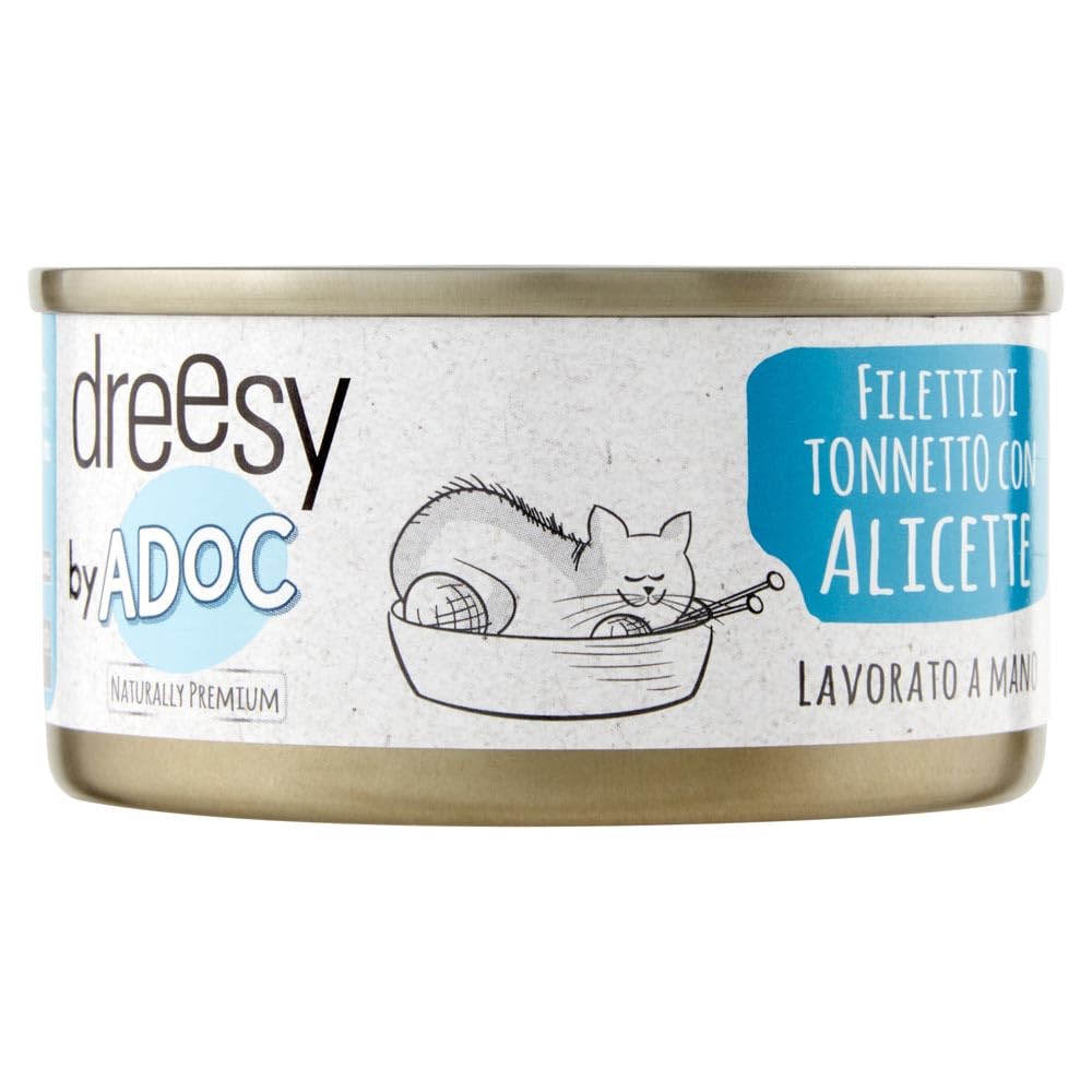 ADoC Cat Gatto Cibo Umido per Gatti SHELTER MIX MARE 24 Lattine DA 85 gr varietà di ricette di tonnetto: 12 Alicette BIANCHETTI, 8 GAMBERETTI, 4 SPIGOLA