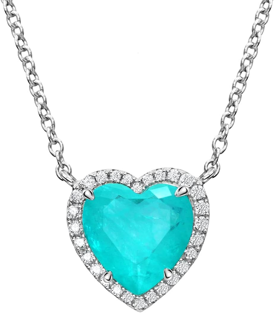 Michooyel Sterling Silver Paraiba Pendant Necklace, Heart-Shaped Tourmaline, 5ct, 16"-18" Chain, Women's Adult