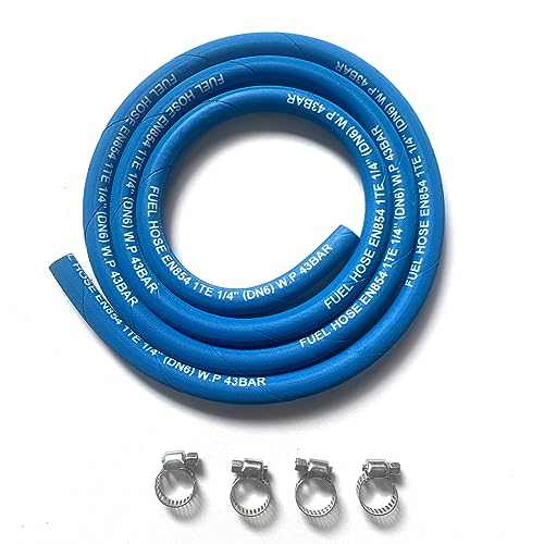 Image of Fuel Line Hose 4AN 1 /4 inch High Pressure Hose 2.8Mpa 400PSI 6mm 5FT for Fuel Systems Engines Tube Hose Blue Multiple Size Options (Attached Hose Clamp)