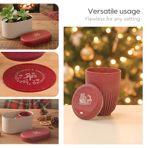 Image of Eha Earth-Friendly Christmas Gifts for Friends and Family | Secret Santa Gifts | Made with Rice Husk | Printed Christmas Mug and Coasters Set of 2, Keychain & Loopac Box | 360 ml | Coral