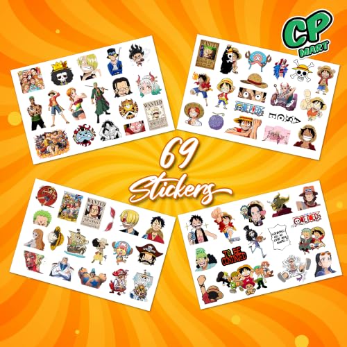 Image of Anime Stickers - Vinyl Waterproof Laptop Decals | Anime Characters Aesthetic Sticker Set for Water Bottle, Skateboard, Notebook (One Piece)