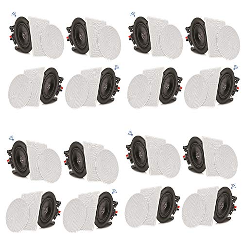 Pyle PDICBT266 Audio 6.5 Inch 2 Way 200 Watt Flush Mount Bluetooth Home Ceiling Wall Amplifier Stereo Speaker System (16 Pack)