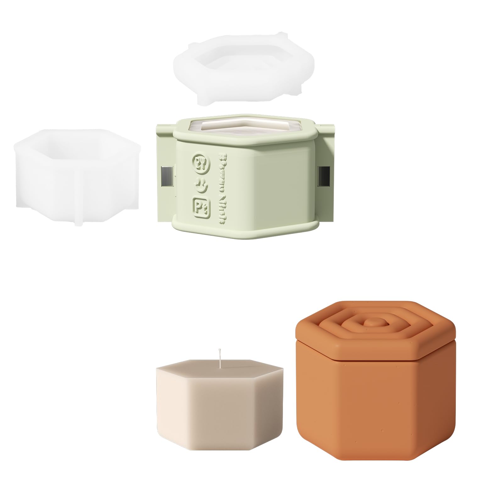 BOOWAN Nicole Sphere Candle Vessels with Lid Silicone Molds with 7oz Candle Refill Silicone Molds, Candle Jar Silicone Mould for Jesmonite Concrete Cement (SH1039-1-2+LZ654)