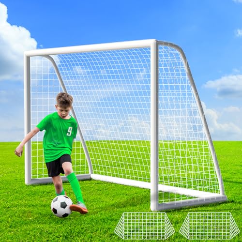 LIFERUN Soccer Goal 8x6 ft for Backyard, Youth Soccer Goal with Weatherproof UPVC Frame, 2X Soccer Nets, Carry Bag, Ground Stakes, for Kids and Adults, White