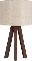 Abajur De Madeira Rustico Tripe Luminaria De Mesa, para Sala, Quarto, Escritório, Varanda - Estilo Industrial e Campestre(Tripé Imbuia/Linho claro)