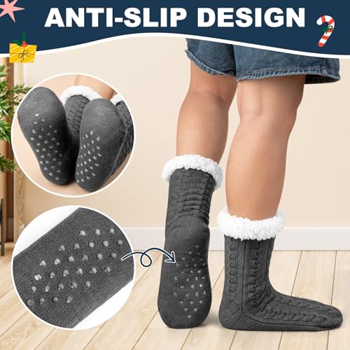 Mens Slipper Socks with Grippers, Winter Gift Warm Thermal Fuzzy with Non Slip Floor Home Socks US 9-123