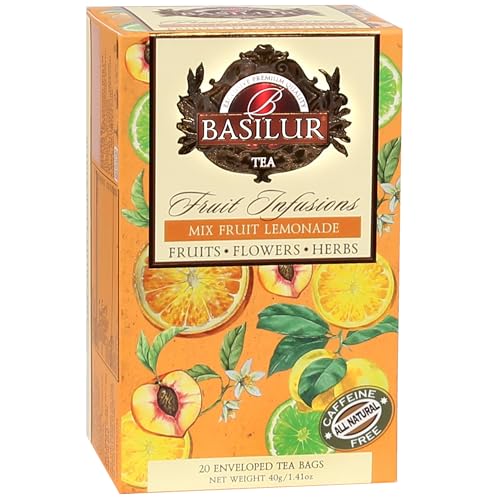 BASILUR Infusiones de Frutas - Té descafeinado afrutado con sabores de frutas tropicales y cítricos, en bolsitas de 20 x 2 g (1)