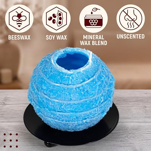Image of Spiral Candles Burn Around, 4.5 Inch Blue, Unscented, Metal Base | Beeswax Soy Blend, Twisted Wave Design, Approx. 4-Hour Use, 10 oz Gift for Women