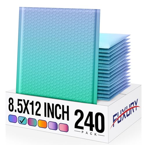Image of Fuxury Bubble Mailers 8.5x12 inch 240 Pack Padded Envelopes Usable Size 8.5x11 inch | Thick Mailing Envelopes Bubble Opaque Padded Mailers Shipping Bags for Mailing Jewelry Makeup Small Business Fairyland Green