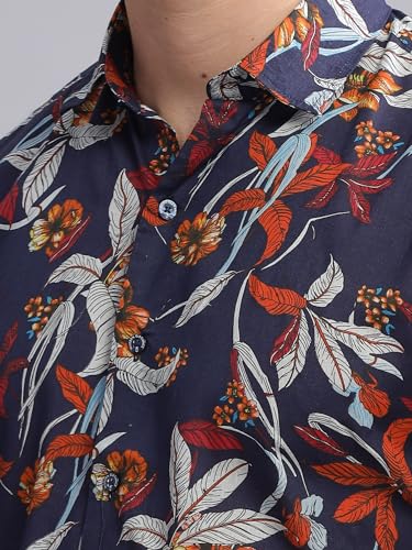 Image of MODERN ELEGANCE Men Slim Fit Navy Small Liberty Floral Printed Casual Shirt