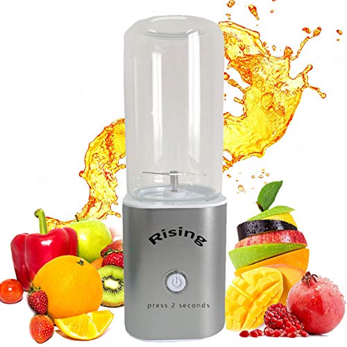 Rising Portable Personal Blender with Multifunctional Lightweight usb Recharge Powerful Motor 4 Blades 400 ML Mini Blender Personal Fruit Mixer Juicer Cup Home and Travelï¼ˆ100% BPA Freeï¼‰ (Grey(Stainless steel))