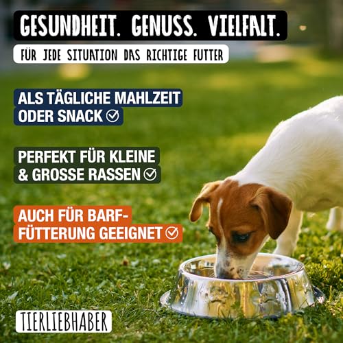 TIERLIEBHABER – Hundefutter Nass 400g Probierpaket à 8 Sorten – Von Tierärzten entwickelt – Nassfutter Hund mit 91% Fleischanteil – Dog Food als Hundenassfutter 400g Dosen