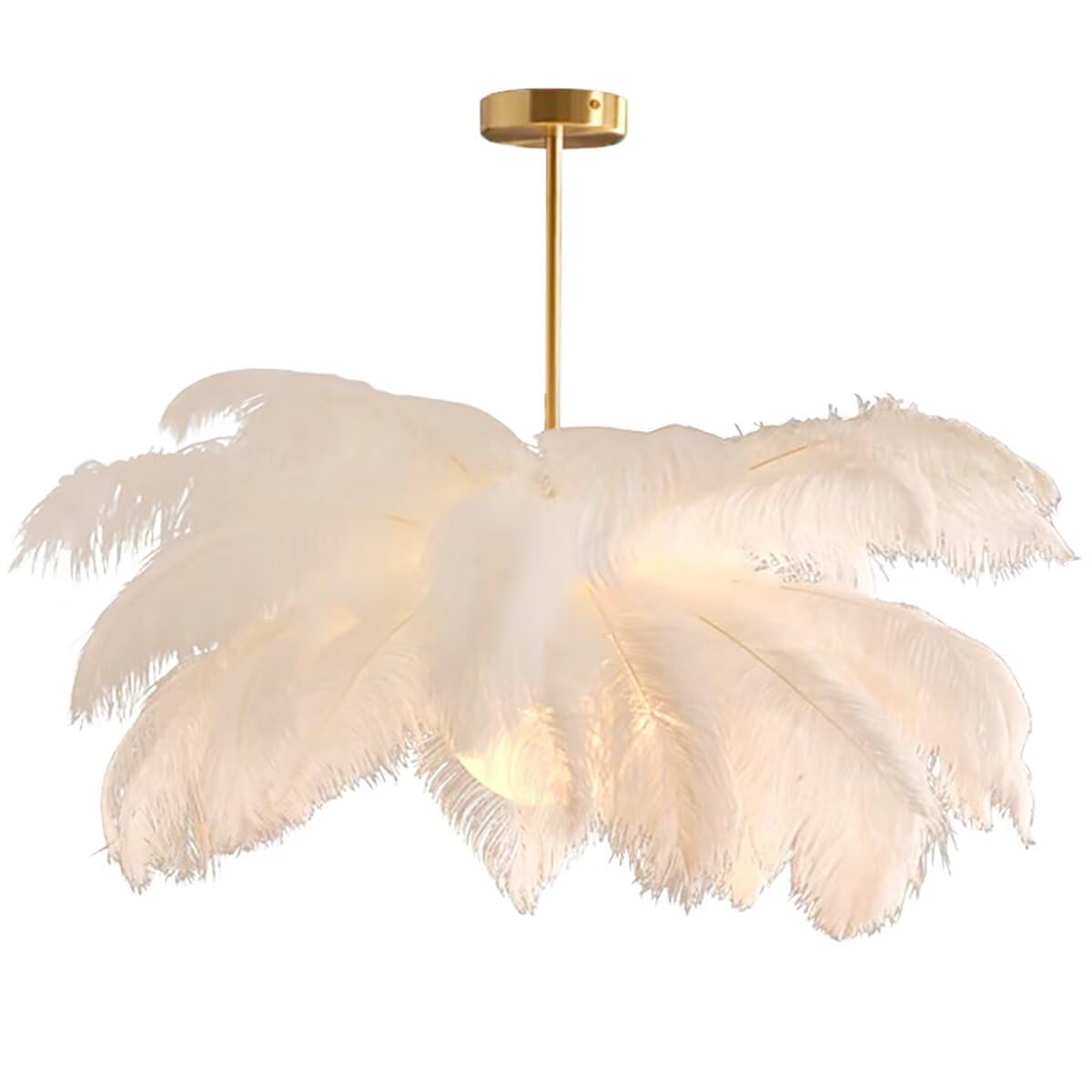 SYAXVOM Elegant White Ostrich Feather Pendant Light | Chandelier Ceiling Lamp Luxurious Lampshade for Bedroom & Living Room Stylish Lighting Fixture