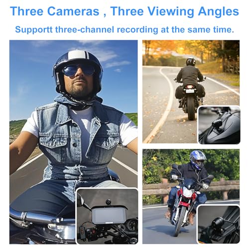 Image of 6.25 inch Motorcycle Carplay Screen with GPS NavigationSystem, Wireless Android Auto, TPMS, HD 1080P Dual Motorcycle Dash Cam+Third Person Perspective Camera, Motos Metal Anti-Theft Bracket