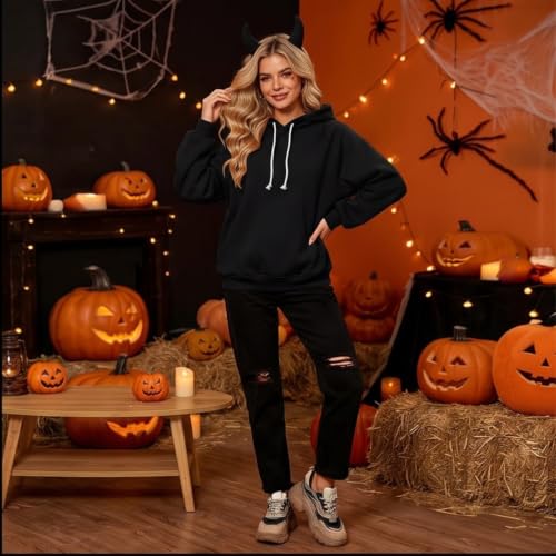 Elneeya Halloween Hoodies for Women Cute Devil Horns Work Fall Sweatshirt - image 9