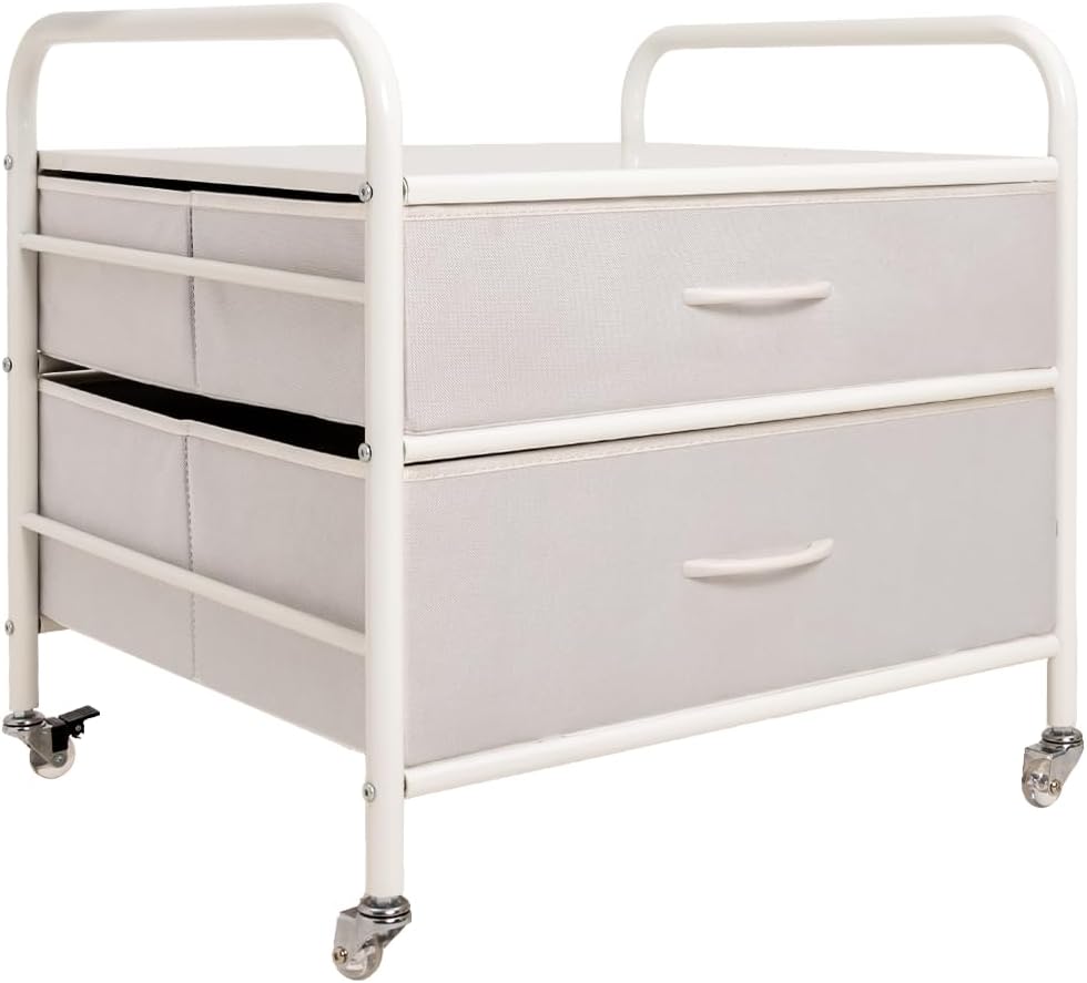 WAYTRIM Mini Fridge Stand with Storage, Kitchen Fridge Stand Mini Fridge Organizer Stand for Dorms Refrigerator Stand with Metal Frame Wooden Tabletop 4 Swivel Wheels for Mobility - White