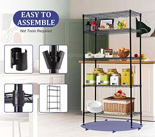 5 Tier Storage Shelves, 1250 Lbs Capacity Heavy Duty Wire Shelving Unit, Nsf Metal Shelf, Adjustable Storage Rack For Garage Pantry Kitchen Office Laundry- 14" D X 36" L X72 H, Black #TOP2