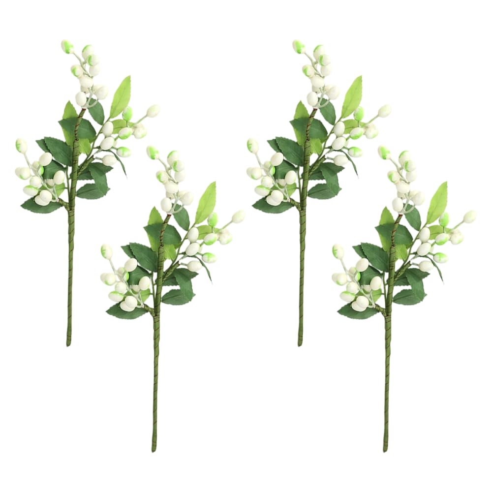 Bdkmms White Artificial Berry Stems, 4Pcs Fake Berries Decor Reusable Artificial Berry Decorations For Christmas Wreath Decors