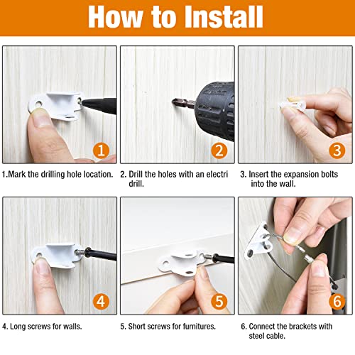 Ougourim Furniture Anchors (10 Packs) Anti Tip Furniture Anchors for Baby Proofing, Furniture Wall Anchor Earthquake Straps for Furniture Dresser Wall Safety Anchor Furniture Fasteners to Wall, White - Image 7