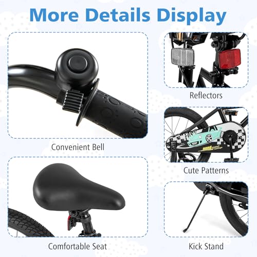 Image of BABY JOY Kids Bike, 12 14 16 18 Inches Car Pattern Sporty Bicycle w /Removable Training Wheels, Hand & Coaster Brakes, Adjustable Seat & Handlebar, Girls Boys Bike